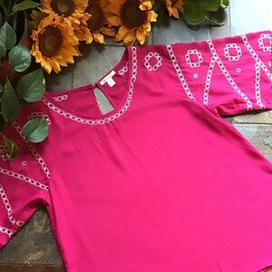 Miami Hot Pink SS Top w/Embellished ¾ Sleeves (NEW)